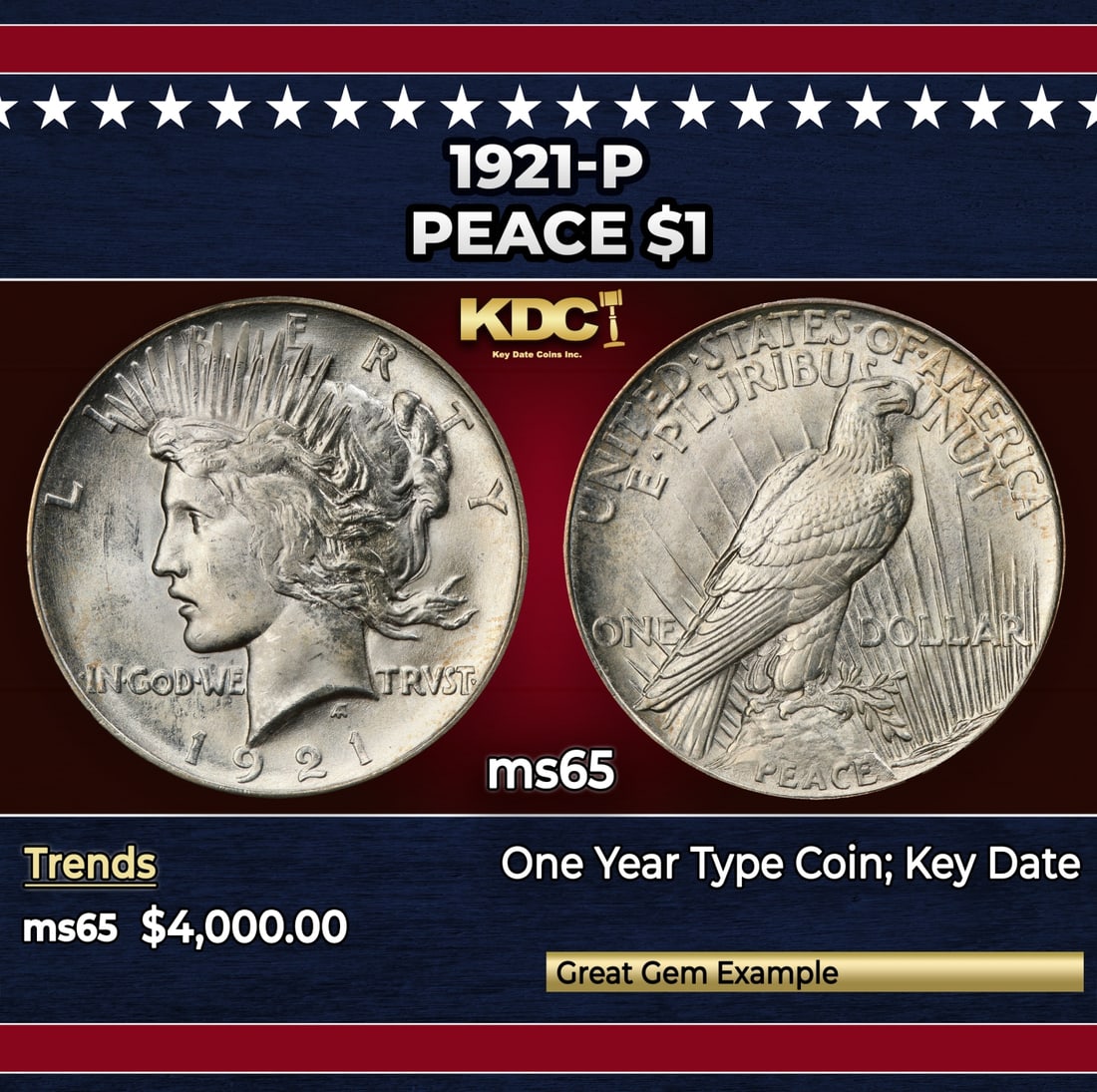 1921-p Peace Dollar $1 ms65 SEGS: 1921-p Peace Dollar $1 ms65 SEGS.