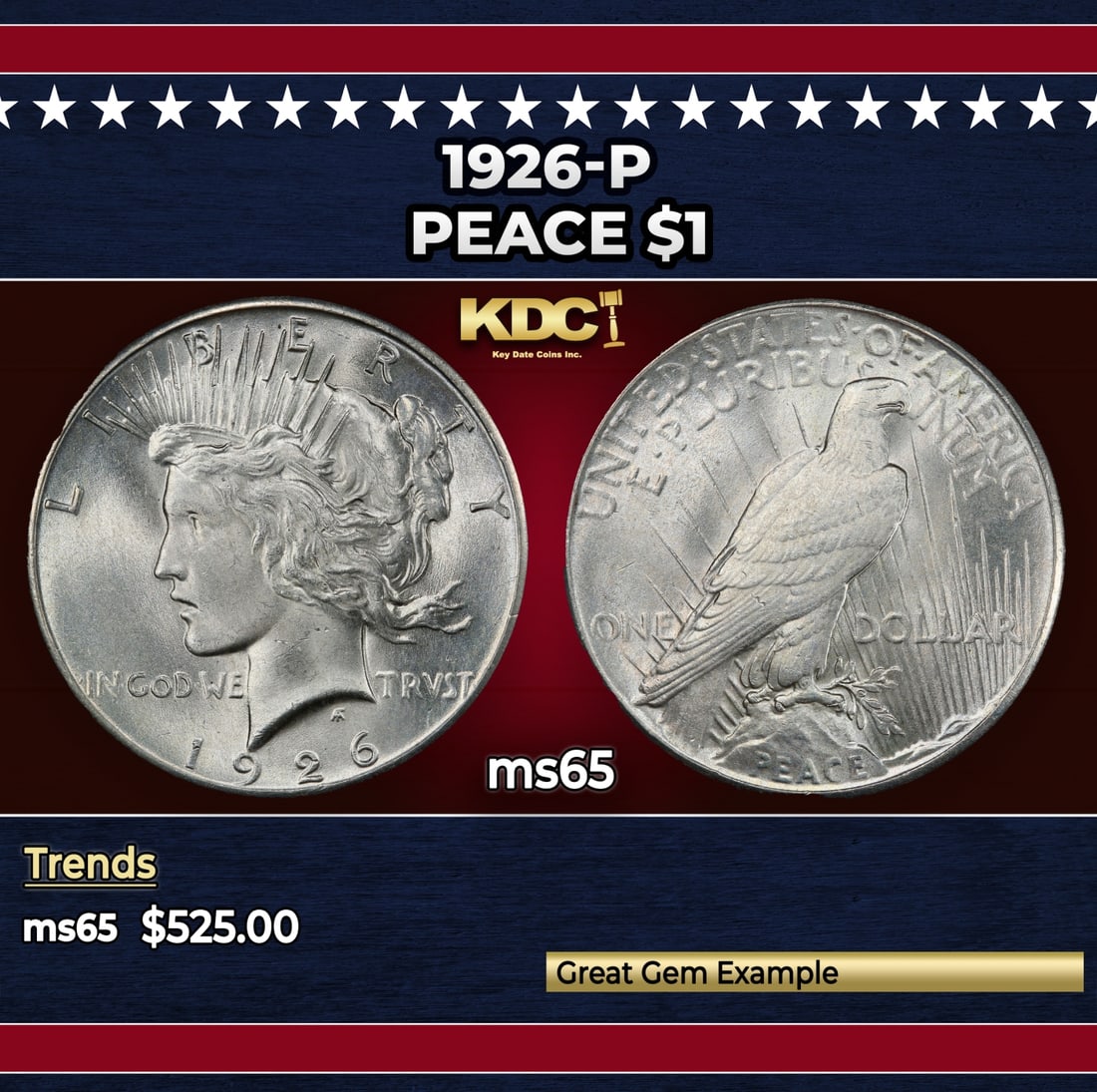 1926-p Peace Dollar $1 Grades ms65: 1926-p Peace Dollar $1 Grades ms65.
