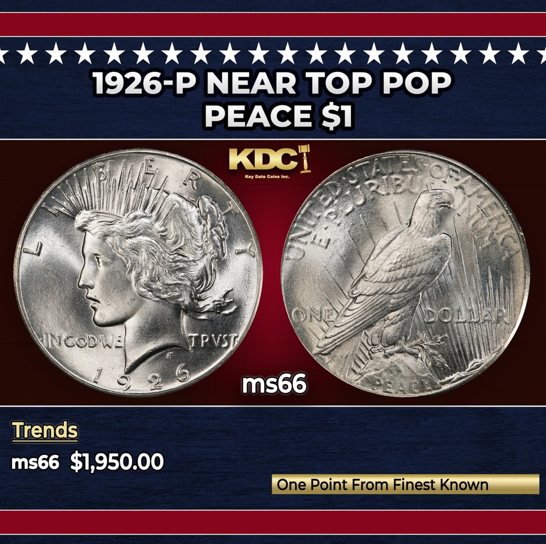 1926-p Peace Dollar Near Top Pop $1 ms66 SEGS: 1926-p Near Top Pop Peace Dollar $1 ms66 SEGS.