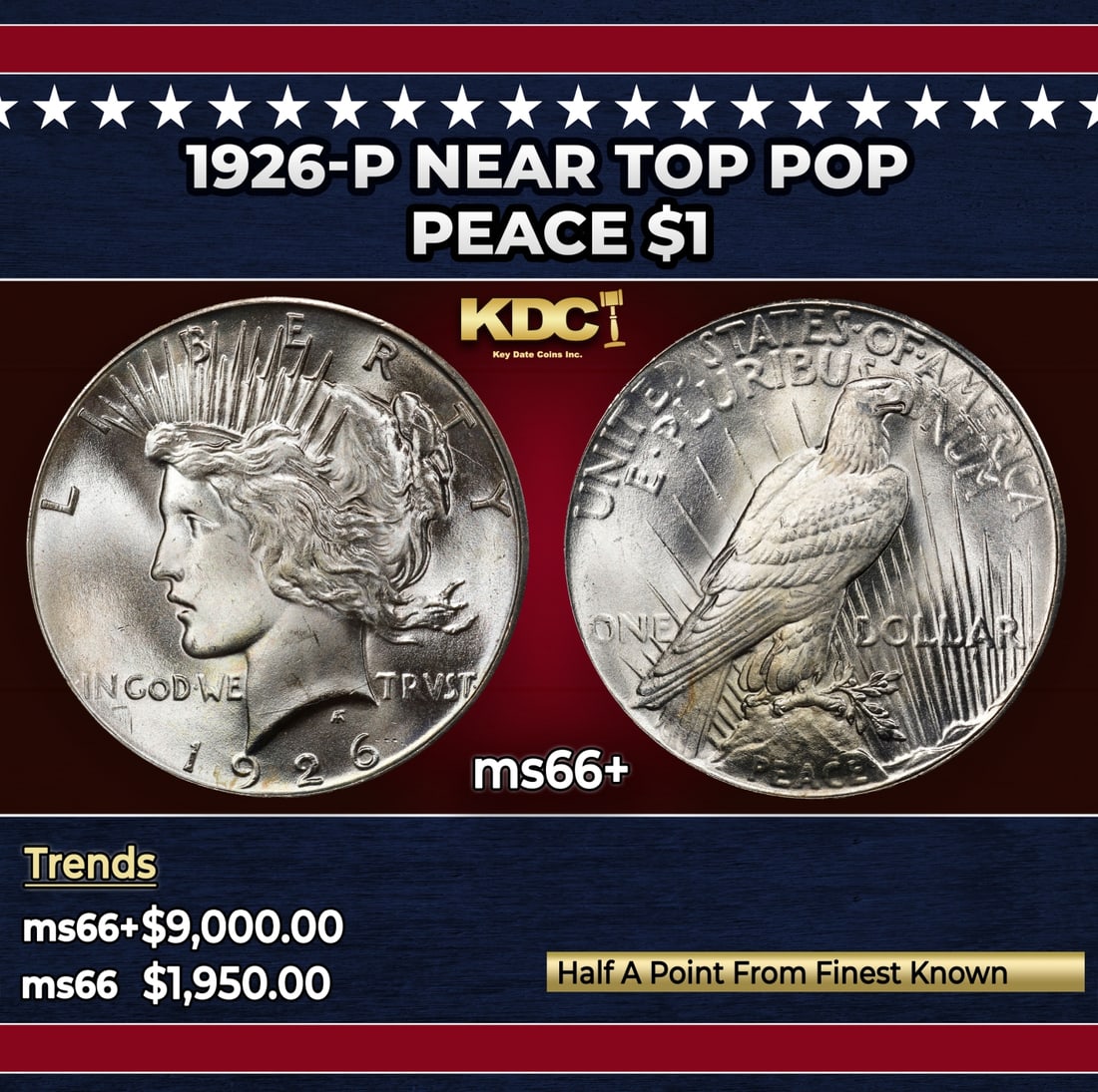 1926-p Peace Dollar Near Top Pop $1 ms66+ SEGS: 1926-p Near Top Pop Peace Dollar $1 ms66+ SEGS.