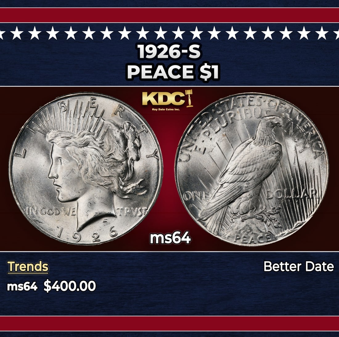 1926-s Peace Dollar $1 Grades ms64: 1926-s Peace Dollar $1 Grades ms64.