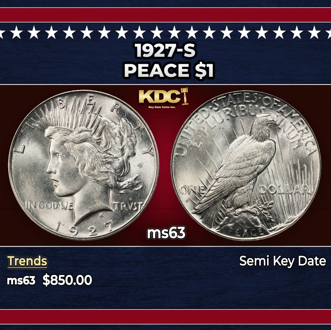 1927-s Peace Dollar $1 Grades ms63: 1927-s Peace Dollar $1 Grades ms63.