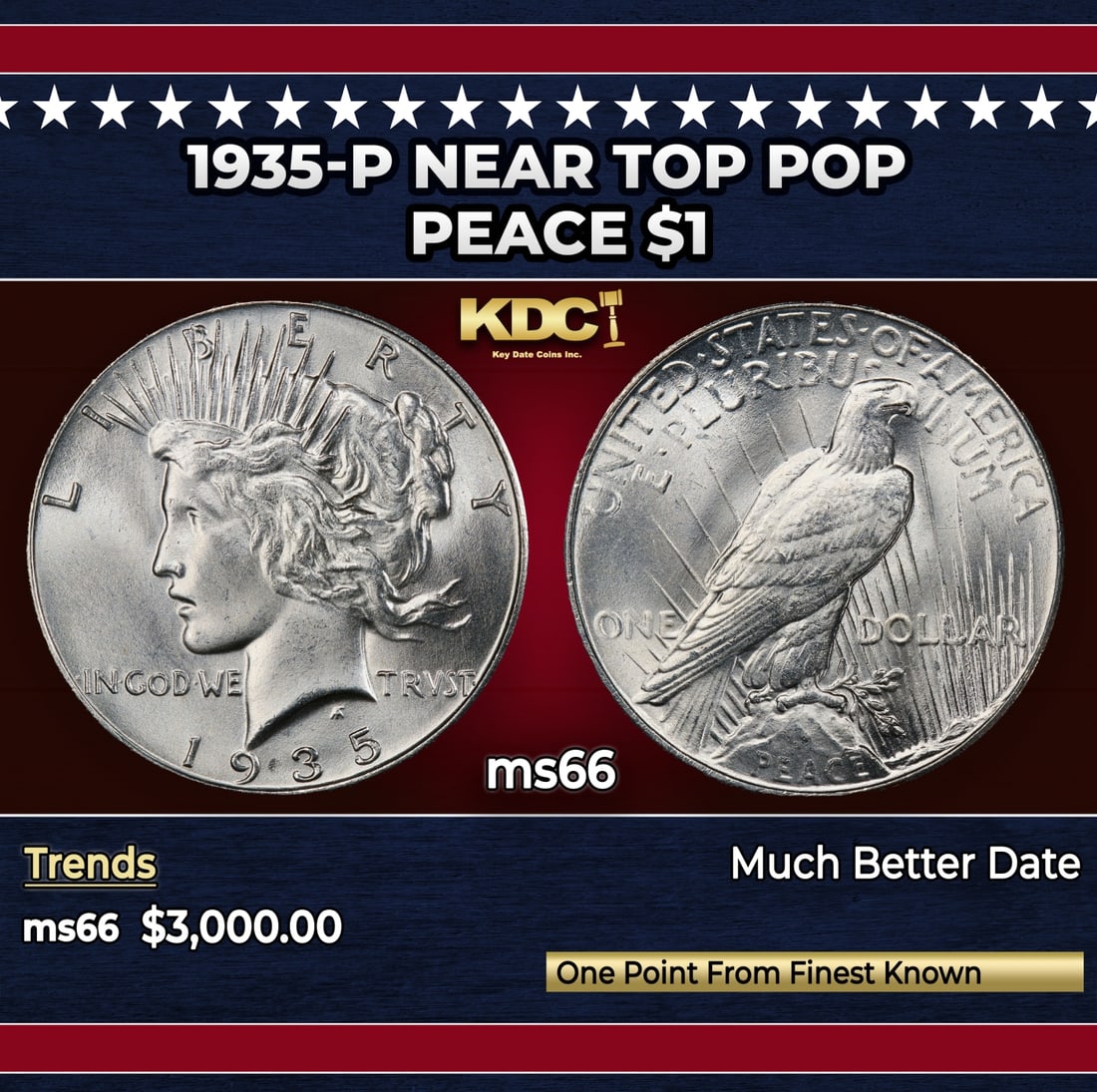 1935-p Peace Dollar Near Top Pop $1 ms66 SEGS: 1935-p Near Top Pop Peace Dollar $1 ms66 SEGS.