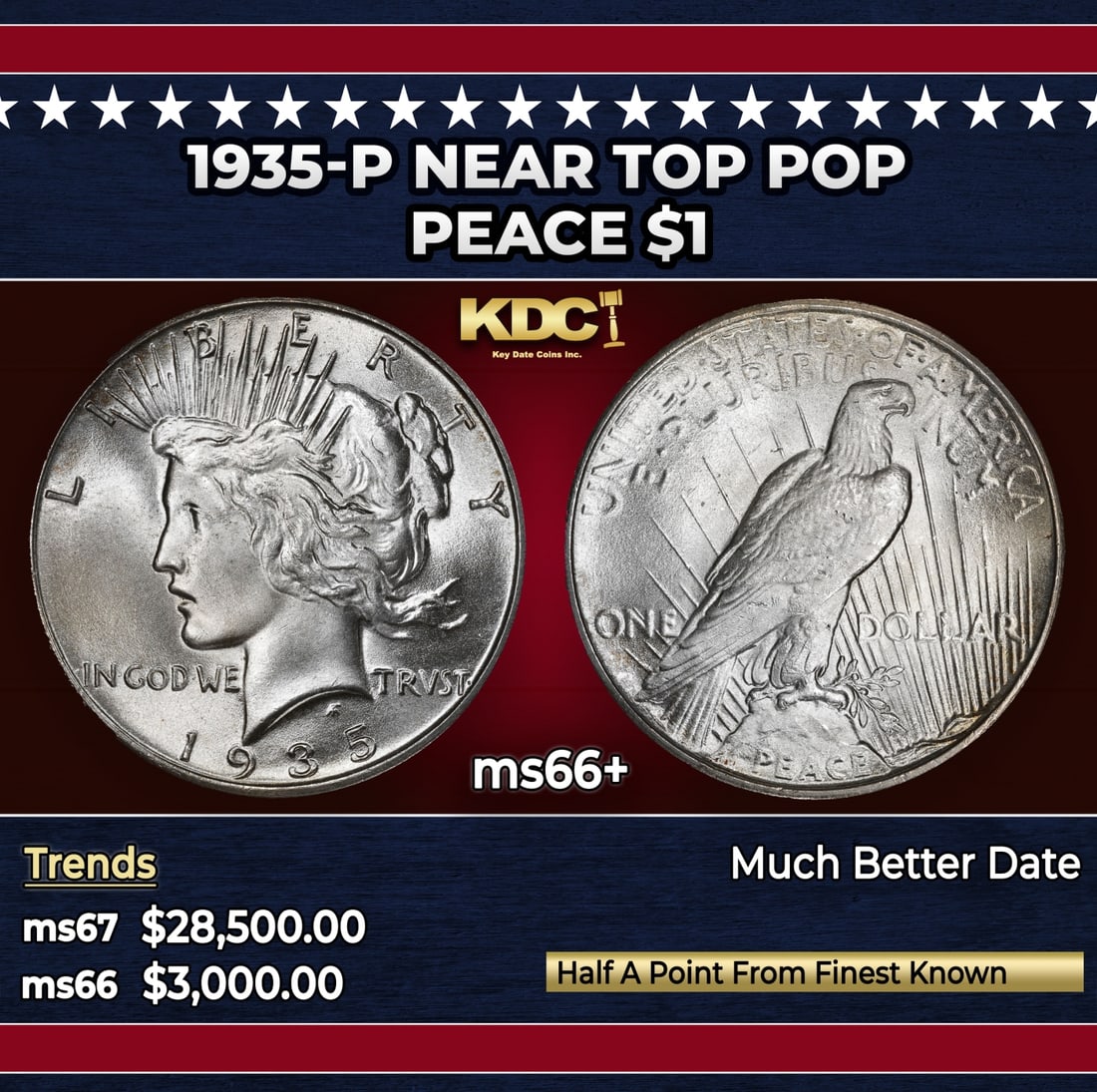 1935-p Peace Dollar Near Top Pop $1 ms66+ SEGS: 1935-p Near Top Pop Peace Dollar $1 ms66+ SEGS.