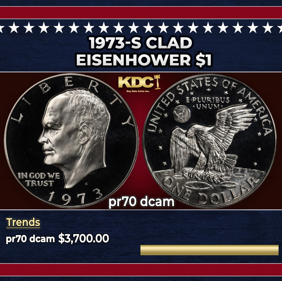 1973-s Clad Proof Eisenhower Dollar $1 pr70 dcam SEGS: 1973-s Clad Eisenhower Dollar $1 pr70 dcam SEGS.