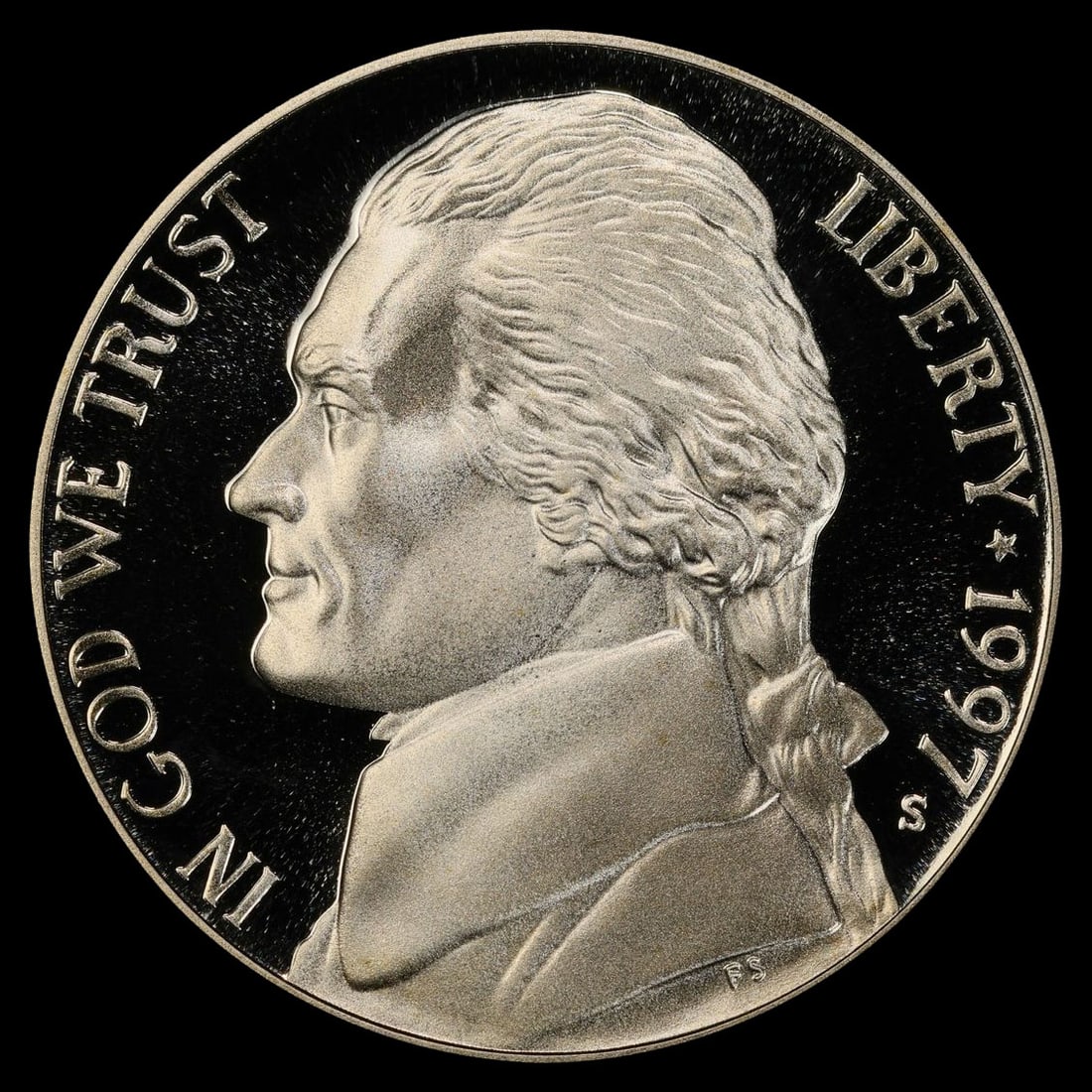 1997-s Proof Jefferson Nickel 5c pr70 dcam SEGS - 2
