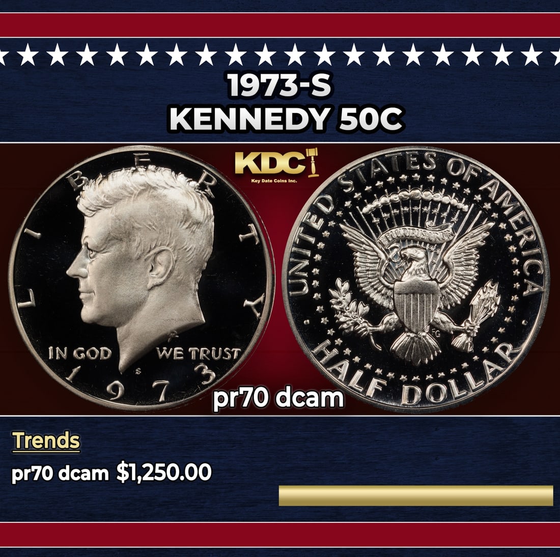 1973-s Proof Kennedy Half Dollar 50c pr70 dcam SEGS: 1973-s Kennedy Half Dollar 50c pr70 dcam SEGS.