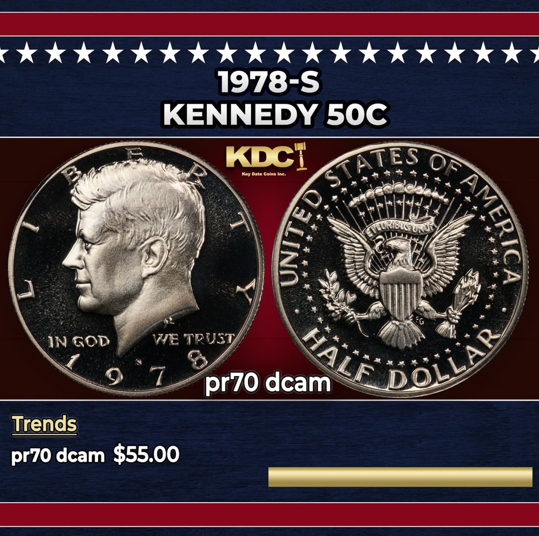 1978-s Proof Kennedy Half Dollar 50c pr70 dcam SEGS: 1978-s Kennedy Half Dollar 50c pr70 dcam SEGS.