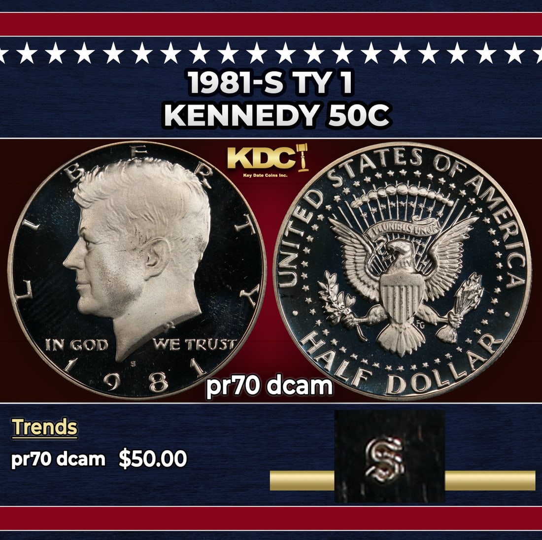 1981-s Ty 1 Proof Kennedy Half Dollar 50c pr70 dcam SEGS: 1981-s Ty 1 Kennedy Half Dollar 50c pr70 dcam SEGS.
