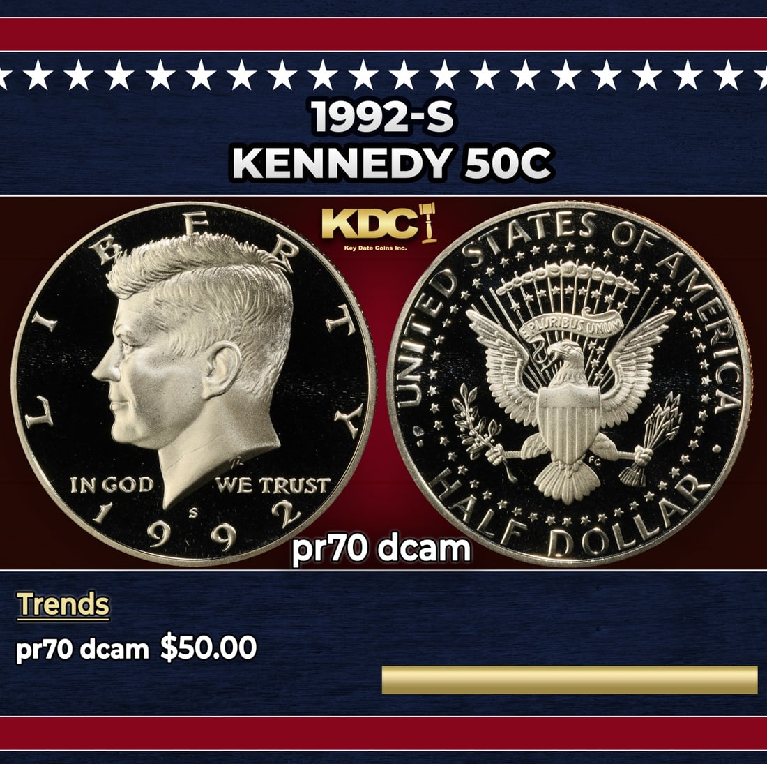 1992-s Proof Kennedy Half Dollar 50c pr70 dcam SEGS: 1992-s Kennedy Half Dollar 50c pr70 dcam SEGS.