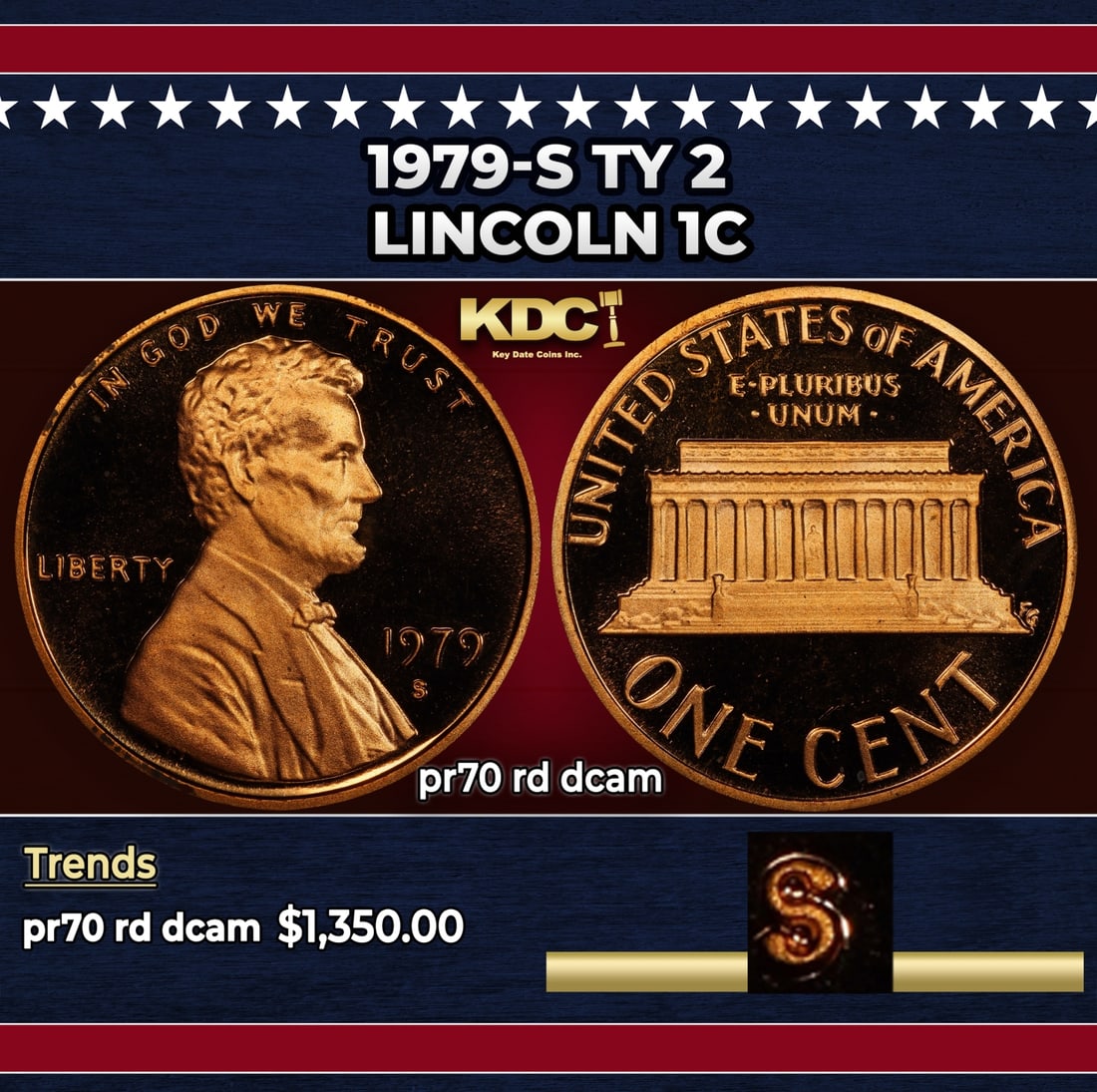 1979-s Ty 2 Proof Lincoln Cent 1c pr70 rd dcam SEGS: 1979-s Ty 2 Lincoln Cent 1c pr70 rd dcam SEGS.