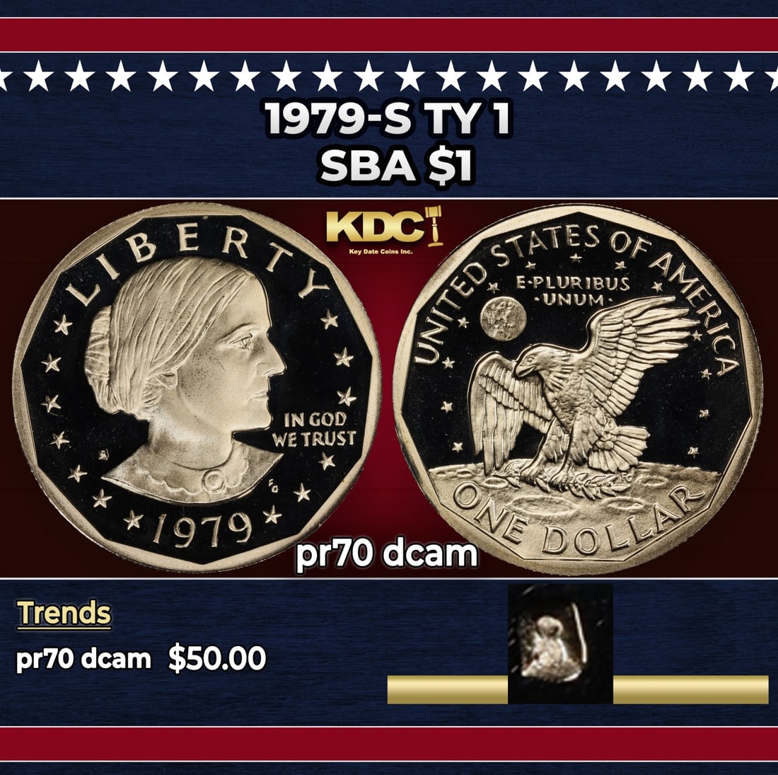 1979-s Ty 1 Proof Susan B. Anthony Dollar $1 pr70 dcam SEGS: 1979-s Ty 1 Susan B. Anthony Dollar $1 pr70 dcam SEGS.
