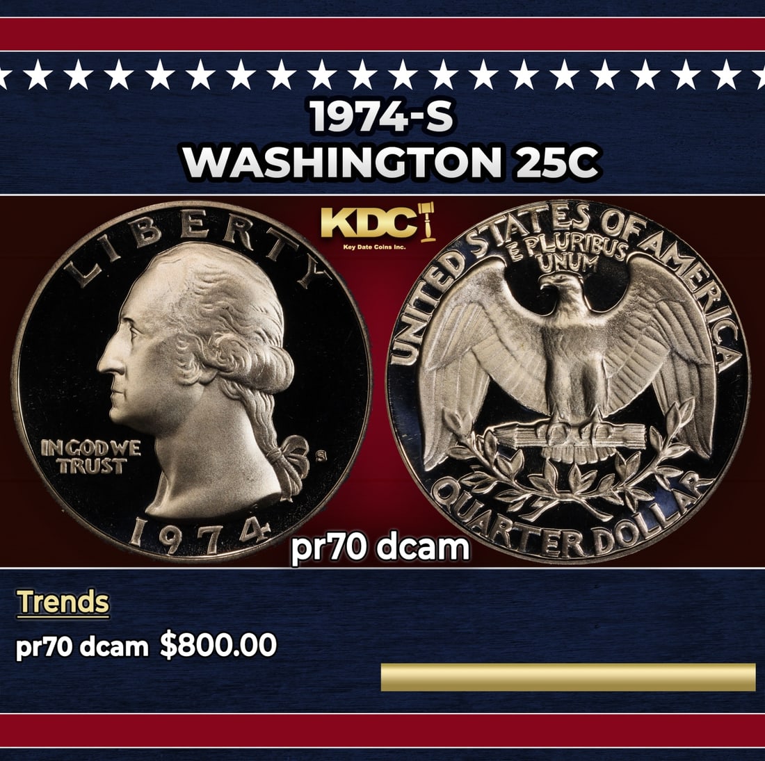 1974-s Proof Washington Quarter 25c pr70 dcam SEGS: 1974-s Washington Quarter 25c pr70 dcam SEGS.