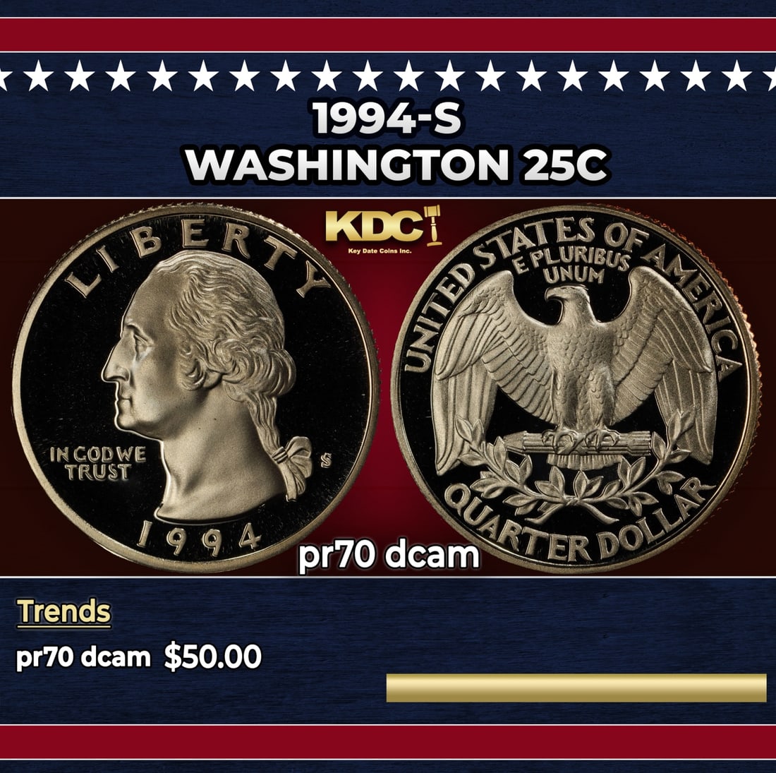 1994-s Proof Washington Quarter 25c pr70 dcam SEGS: 1994-s Washington Quarter 25c pr70 dcam SEGS.