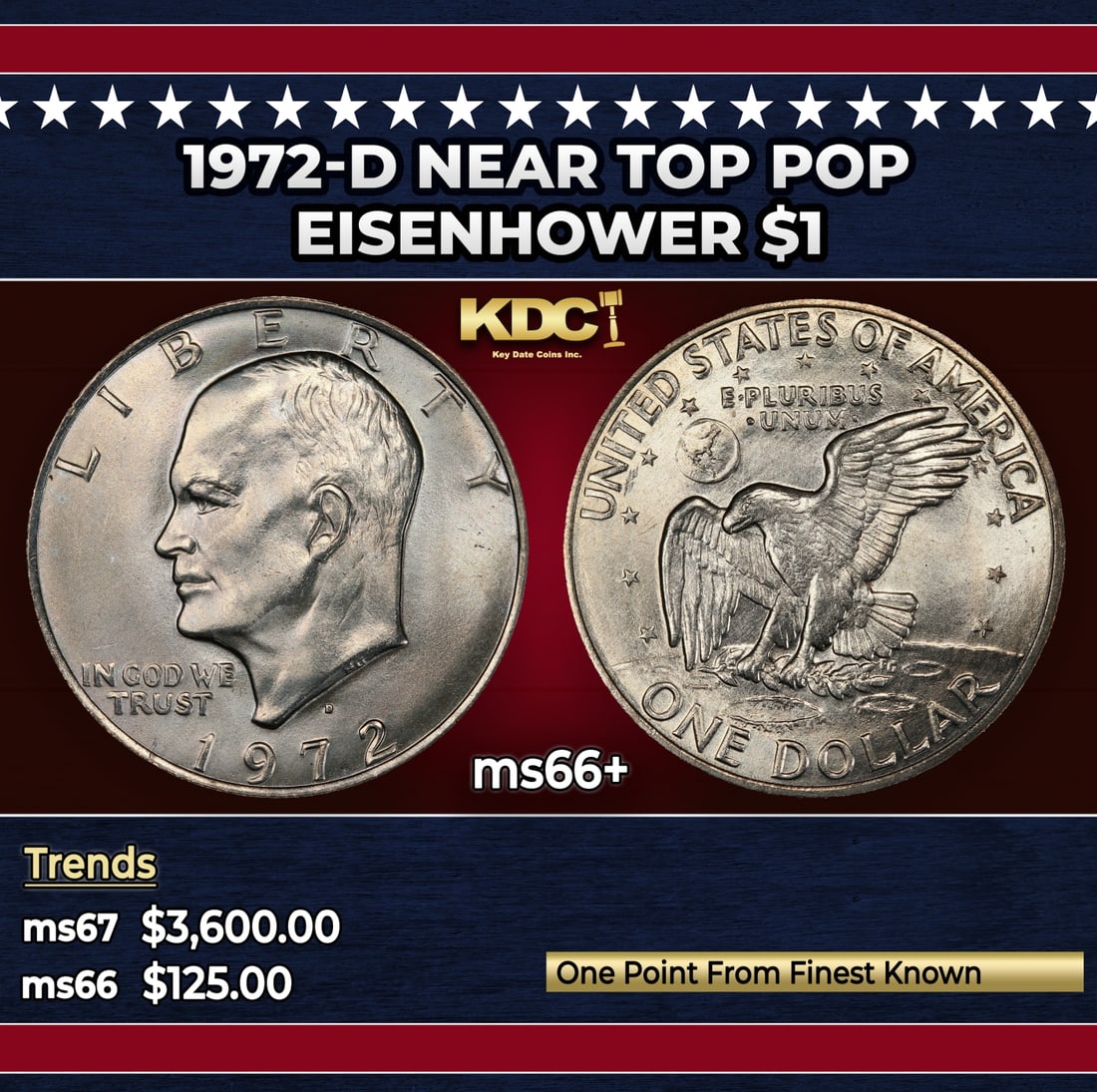1972-d Eisenhower Dollar Near Top Pop $1 ms66+ SEGS: 1972-d Near Top Pop Eisenhower Dollar $1 ms66+ SEGS.
