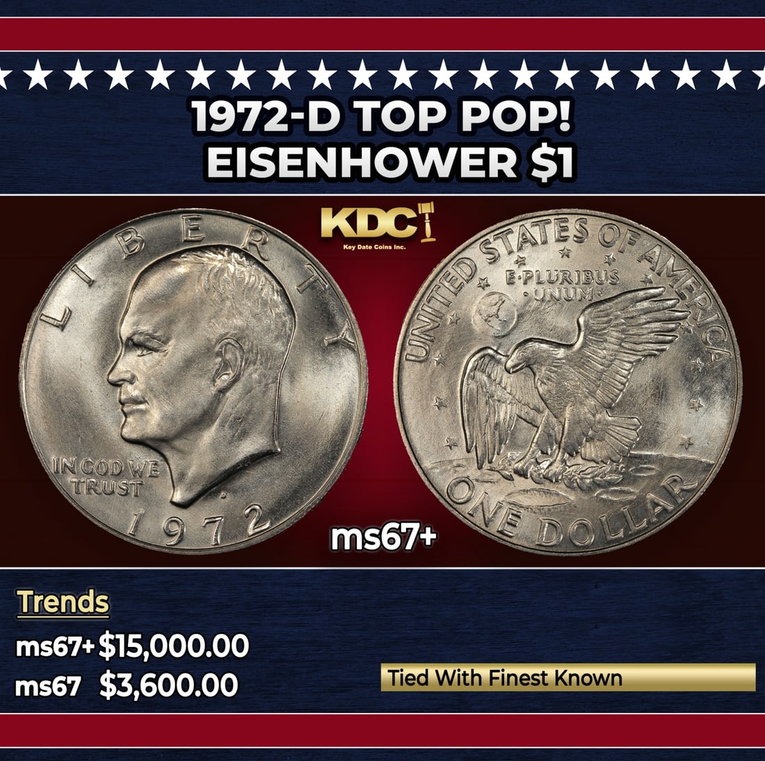 1972-d Eisenhower Dollar TOP POP! $1 ms67+ SEGS: 1972-d TOP POP! Eisenhower Dollar $1 ms67+ SEGS.