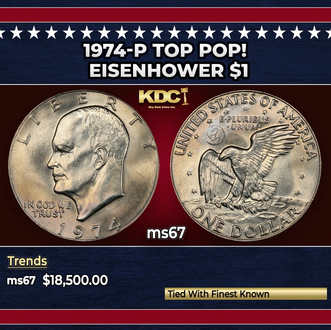 1974-p Eisenhower Dollar TOP POP! $1 ms67 SEGS: 1974-p TOP POP! Eisenhower Dollar $1 ms67 SEGS.