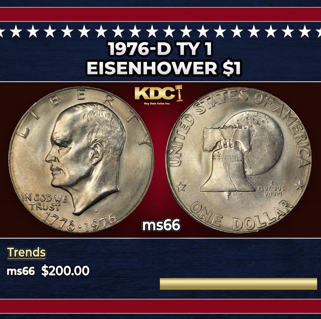 1976-d Ty 1 Eisenhower Dollar $1 ms66 SEGS: 1976-d Ty 1 Eisenhower Dollar $1 ms66 SEGS.