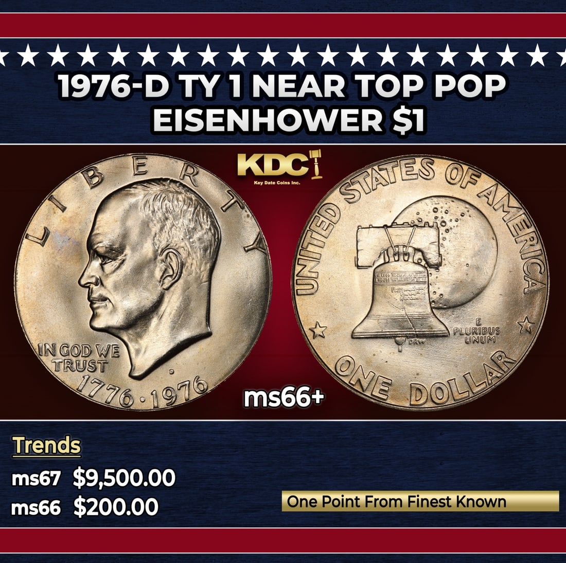 1976-d Ty 1 Eisenhower Dollar Near Top Pop $1 ms66+ SEGS: 1976-d Ty 1 Near Top Pop Eisenhower Dollar $1 ms66+ SEGS.
