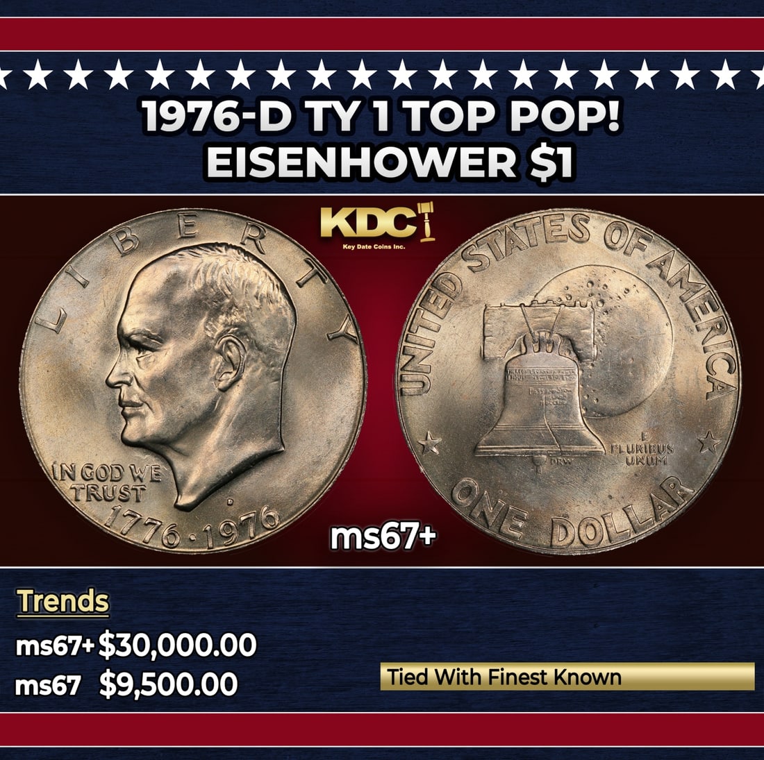 1976-d Ty 1 Eisenhower Dollar TOP POP! $1 ms67+ SEGS: 1976-d Ty 1 TOP POP! Eisenhower Dollar $1 ms67+ SEGS.