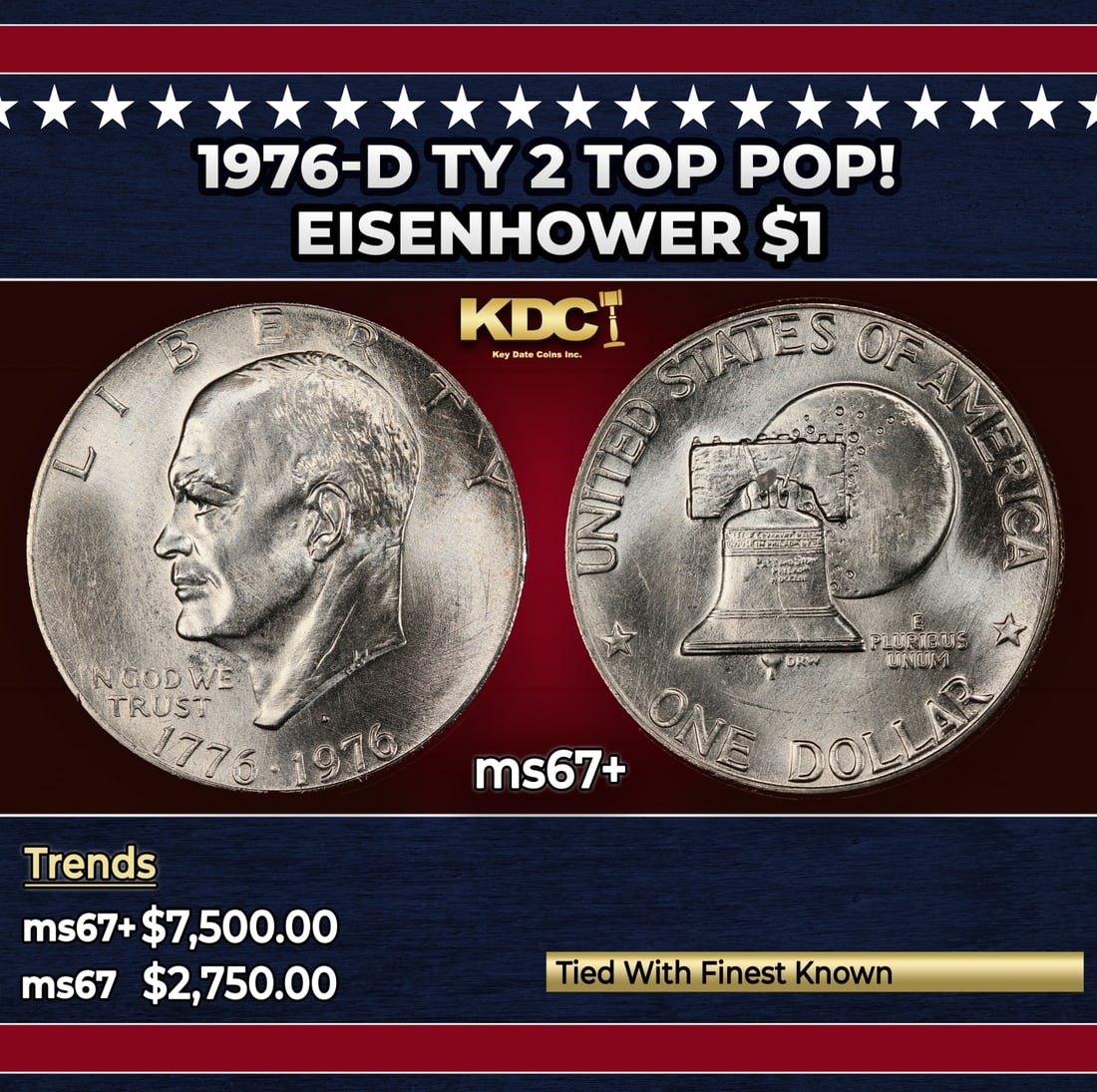 1976-d Ty 2 Eisenhower Dollar TOP POP! $1 ms67+ SEGS: 1976-d Ty 2 TOP POP! Eisenhower Dollar $1 ms67+ SEGS.