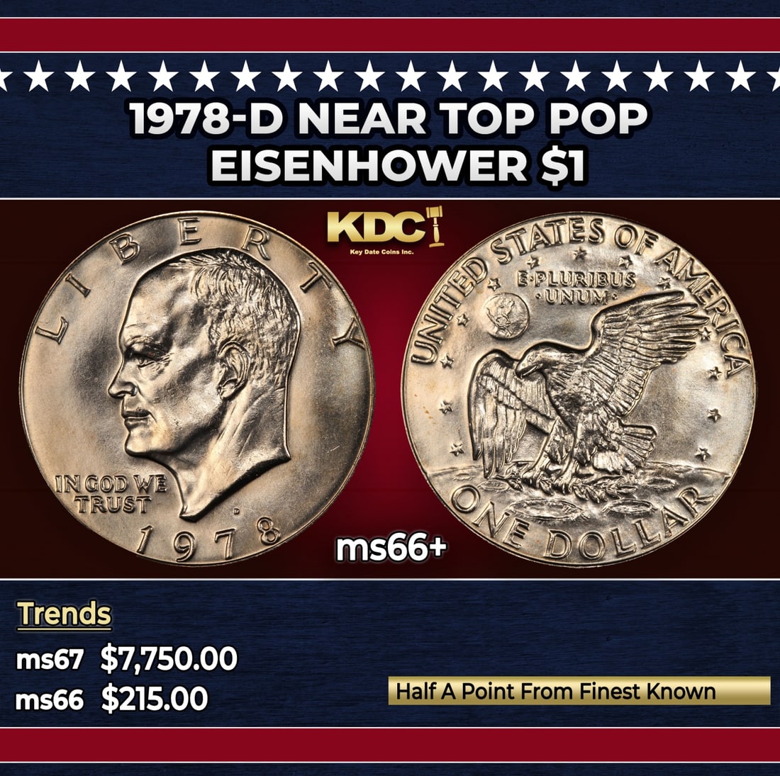 1978-d Eisenhower Dollar Near Top Pop $1 ms66+ SEGS: 1978-d Near Top Pop Eisenhower Dollar $1 ms66+ SEGS.