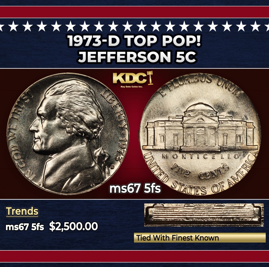 1973-d Jefferson Nickel TOP POP! 5c ms67 5fs SEGS: 1973-d TOP POP! Jefferson Nickel 5c ms67 5fs SEGS.