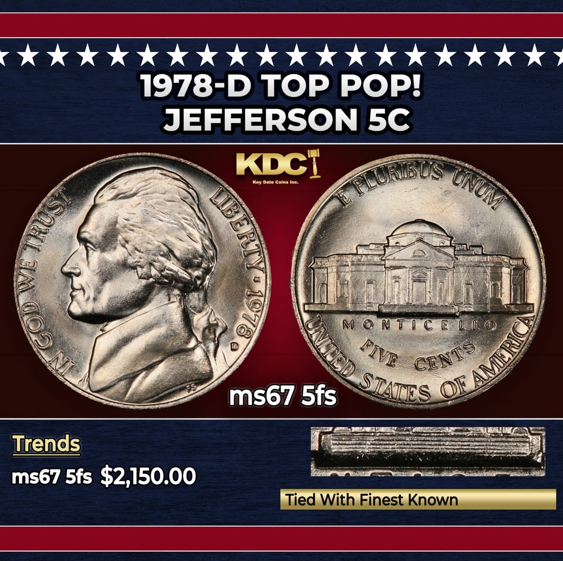 1978-d Jefferson Nickel TOP POP! 5c ms67 5fs SEGS