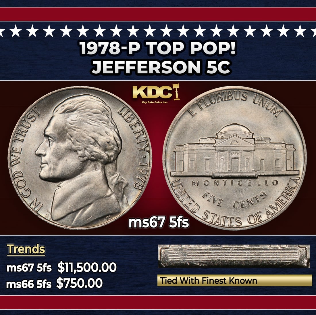 1978-p Jefferson Nickel TOP POP! 5c ms67 5fs SEGS: 1978-p TOP POP! Jefferson Nickel 5c ms67 5fs SEGS.