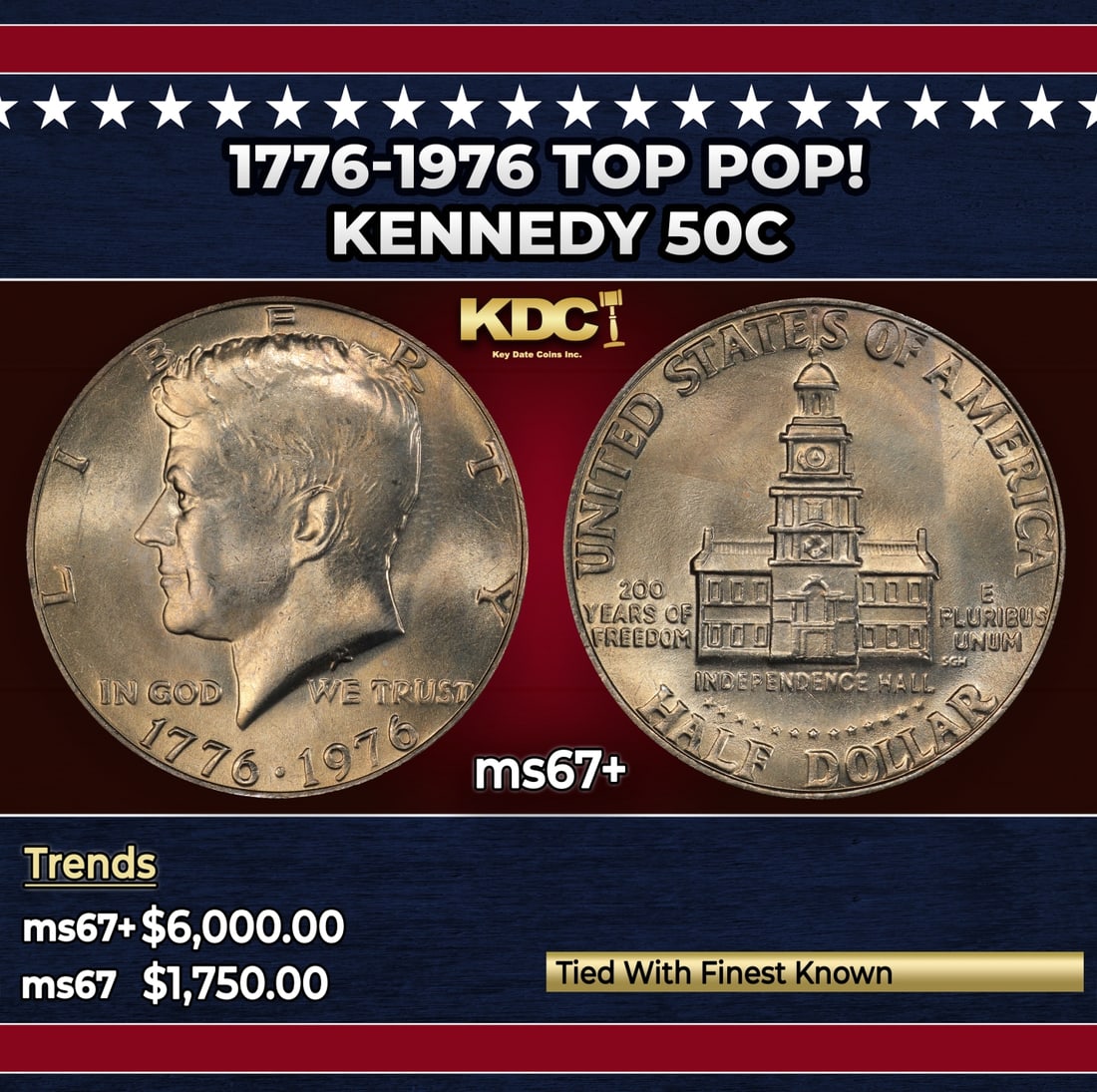 1776-1976 Kennedy Half Dollar TOP POP! 50c ms67+ SEGS: 1776-1976 TOP POP! Kennedy Half Dollar 50c ms67+ SEGS.