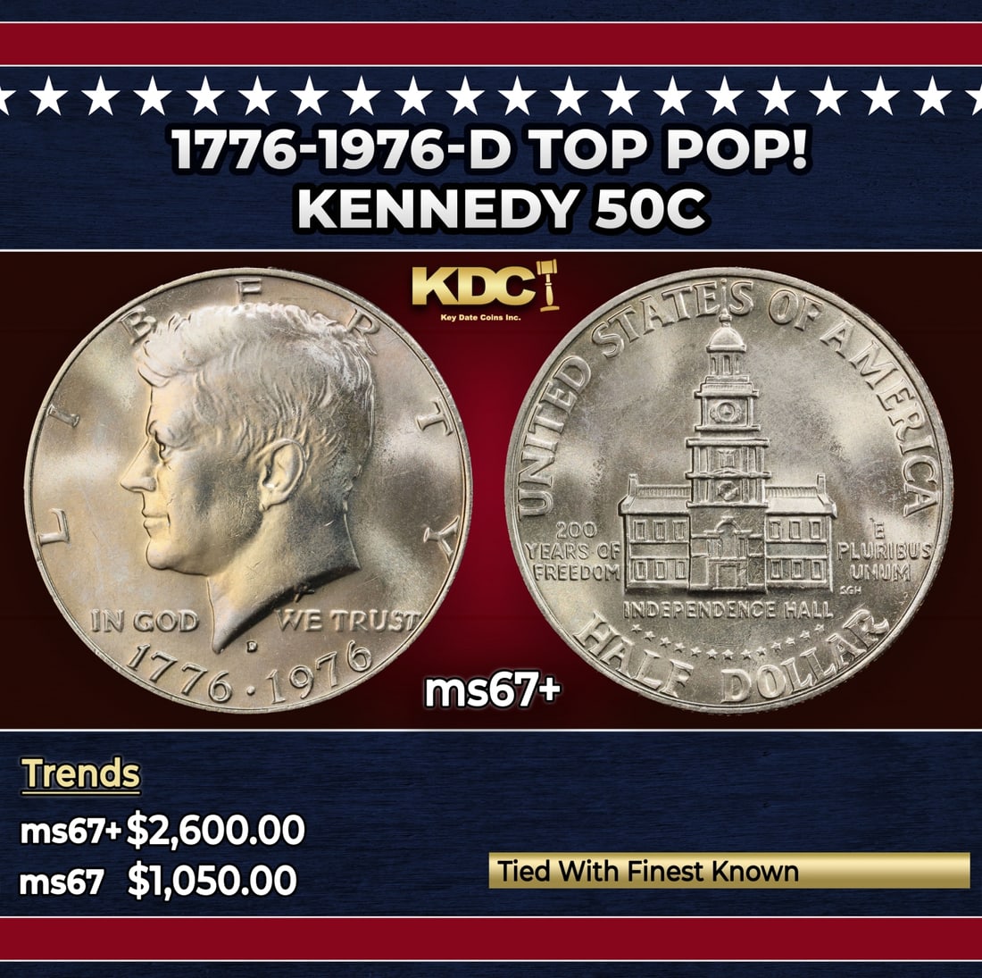 1776-1976-d Kennedy Half Dollar TOP POP! 50c ms67+ SEGS: 1776-1976-d TOP POP! Kennedy Half Dollar 50c ms67+ SEGS.