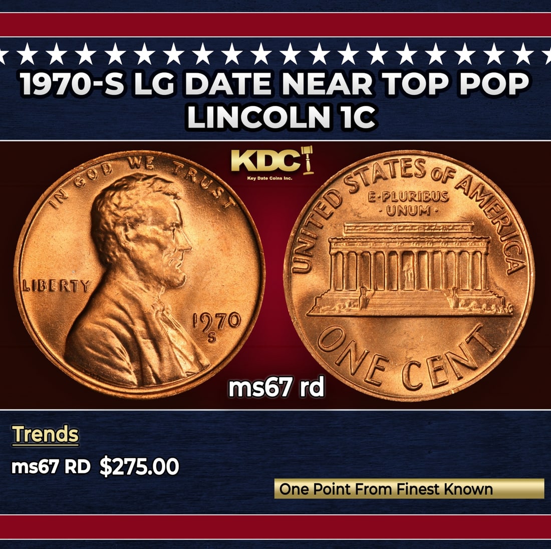1970-s Lg Date Lincoln Cent Near Top Pop 1c ms67 rd SEGS: 1970-s Lg Date Near Top Pop Lincoln Cent 1c ms67 rd SEGS.