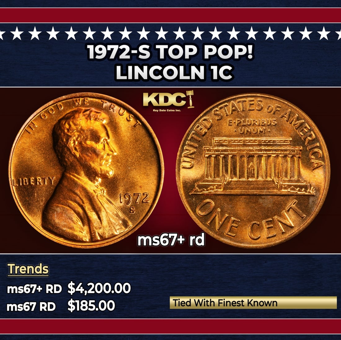 1972-s Lincoln Cent TOP POP! 1c ms67+ rd SEGS: 1972-s TOP POP! Lincoln Cent 1c ms67+ rd SEGS.