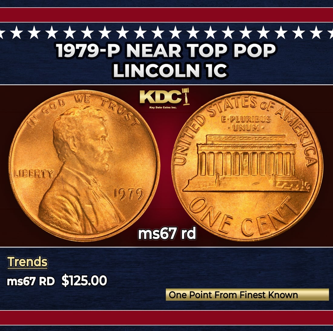 1979-p Lincoln Cent Near Top Pop 1c ms67 rd SEGS: 1979-p Near Top Pop Lincoln Cent 1c ms67 rd SEGS.