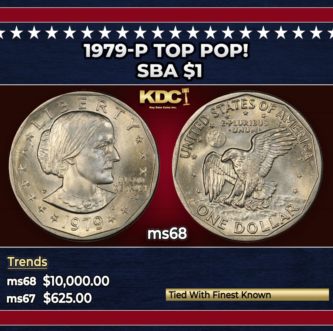 1979-p Susan B. Anthony Dollar TOP POP! $1 ms68 SEGS: 1979-p TOP POP! Susan B. Anthony Dollar $1 ms68 SEGS.