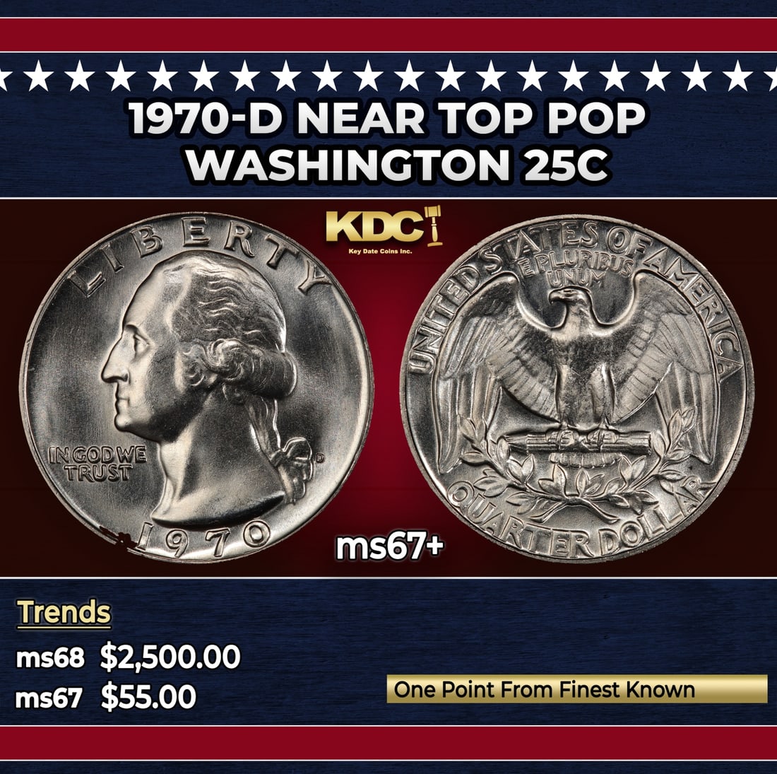 1970-d Washington Quarter Near Top Pop 25c ms67+ SEGS: 1970-d Near Top Pop Washington Quarter 25c ms67+ SEGS.