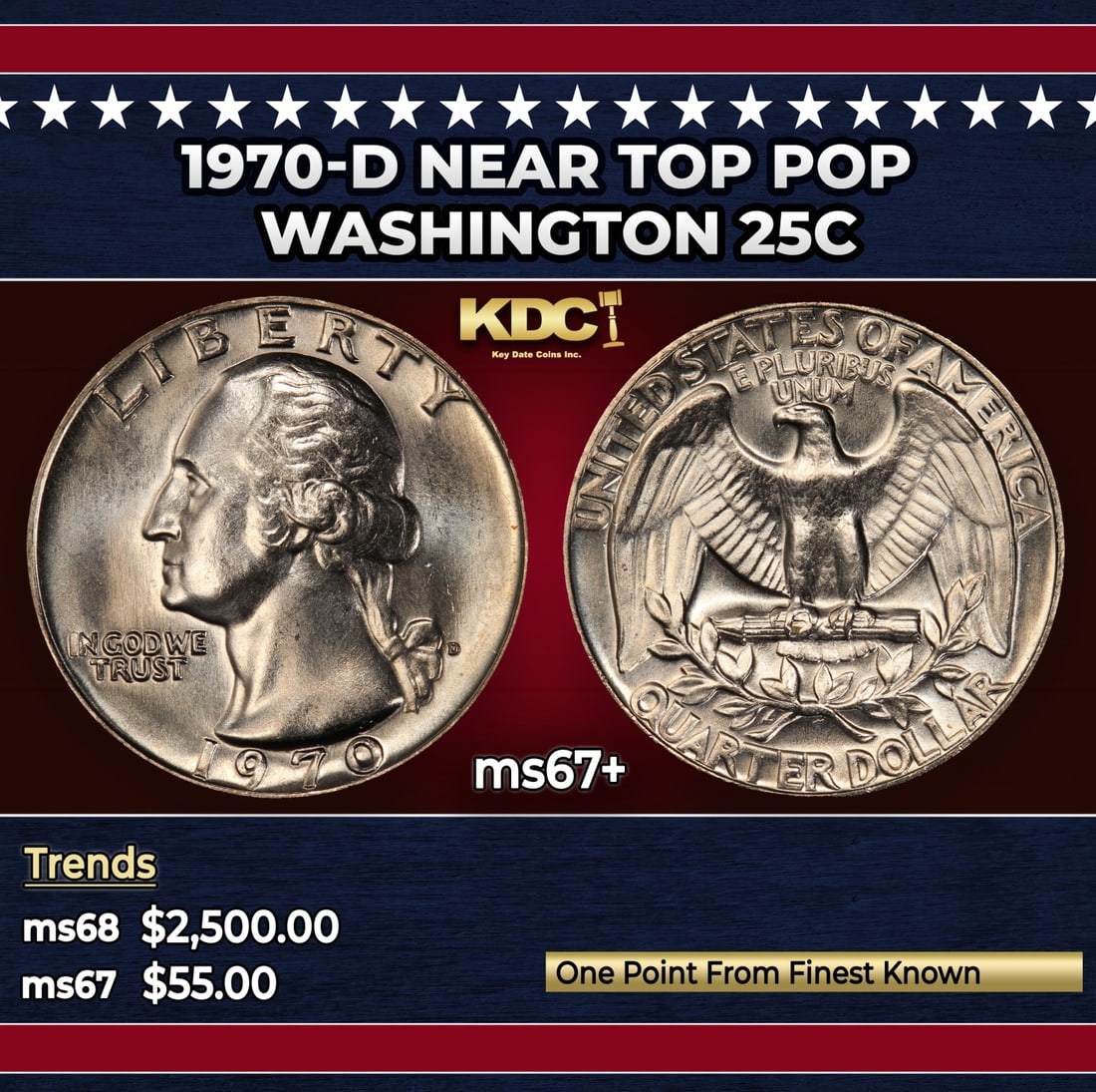 1970-d Washington Quarter Near Top Pop 25c ms67+ SEGS: 1970-d Near Top Pop Washington Quarter 25c ms67+ SEGS.