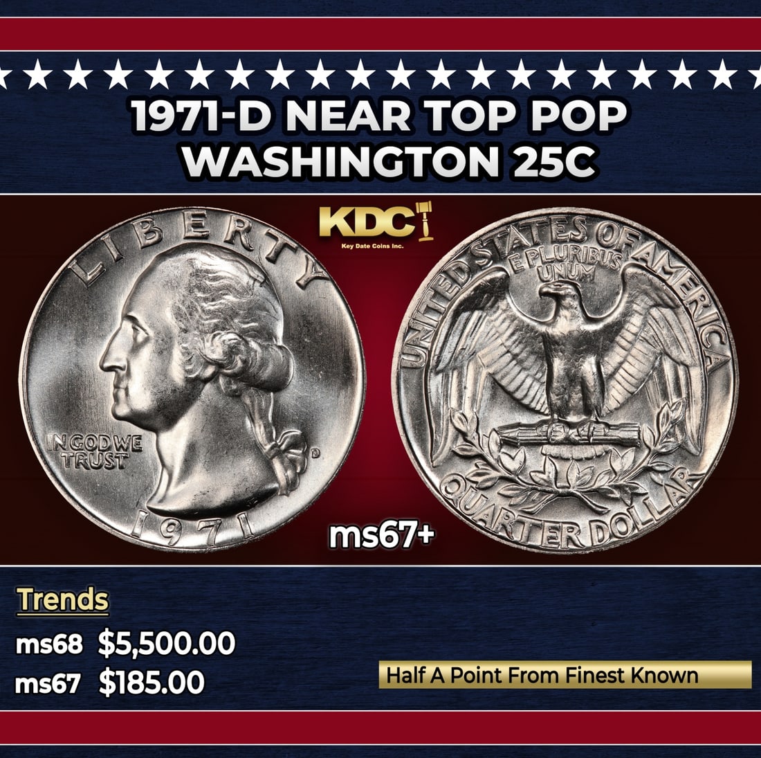 1971-d Washington Quarter Near Top Pop 25c ms67+ SEGS: 1971-d Near Top Pop Washington Quarter 25c ms67+ SEGS.