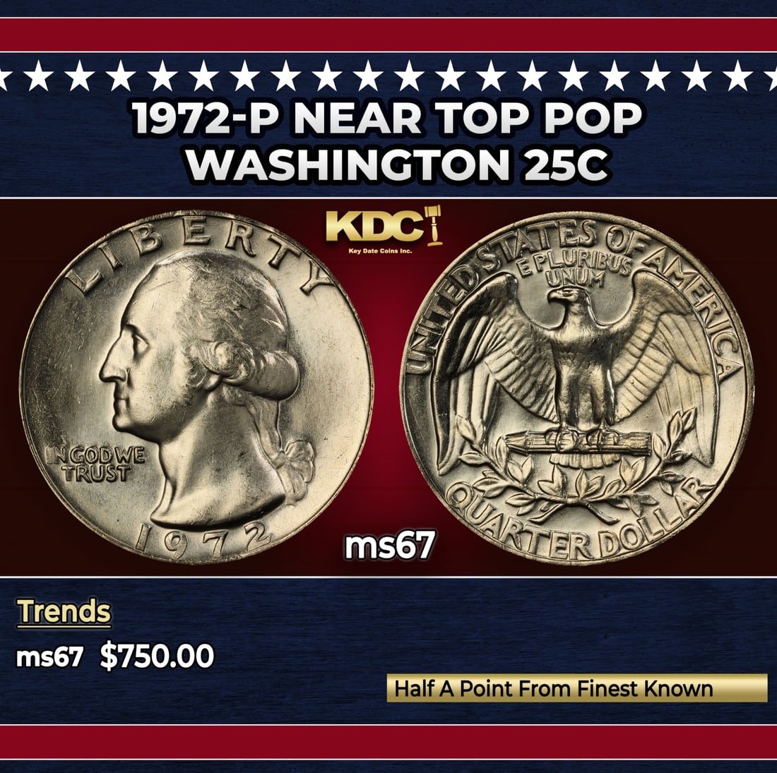 1972-p Washington Quarter Near Top Pop 25c ms67 SEGS: 1972-p Near Top Pop Washington Quarter 25c ms67 SEGS.