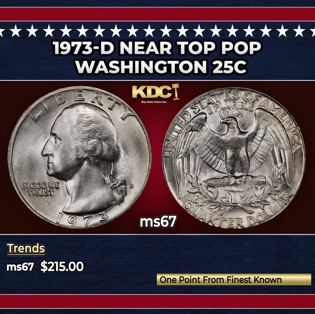 1973-d Washington Quarter Near Top Pop 25c ms67 SEGS: 1973-d Near Top Pop Washington Quarter 25c ms67 SEGS.