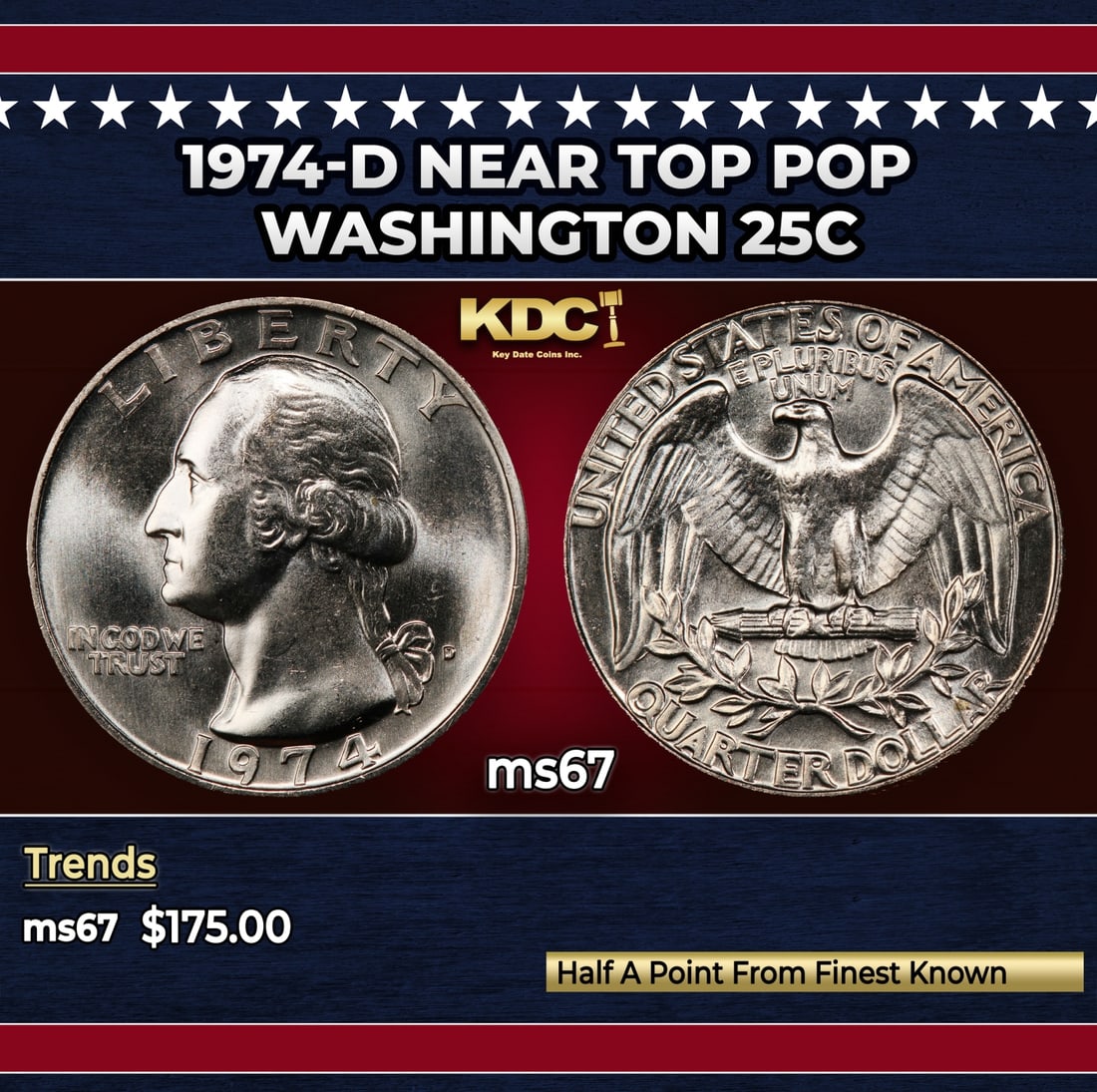 1974-d Washington Quarter Near Top Pop 25c ms67 SEGS: 1974-d Near Top Pop Washington Quarter 25c ms67 SEGS.
