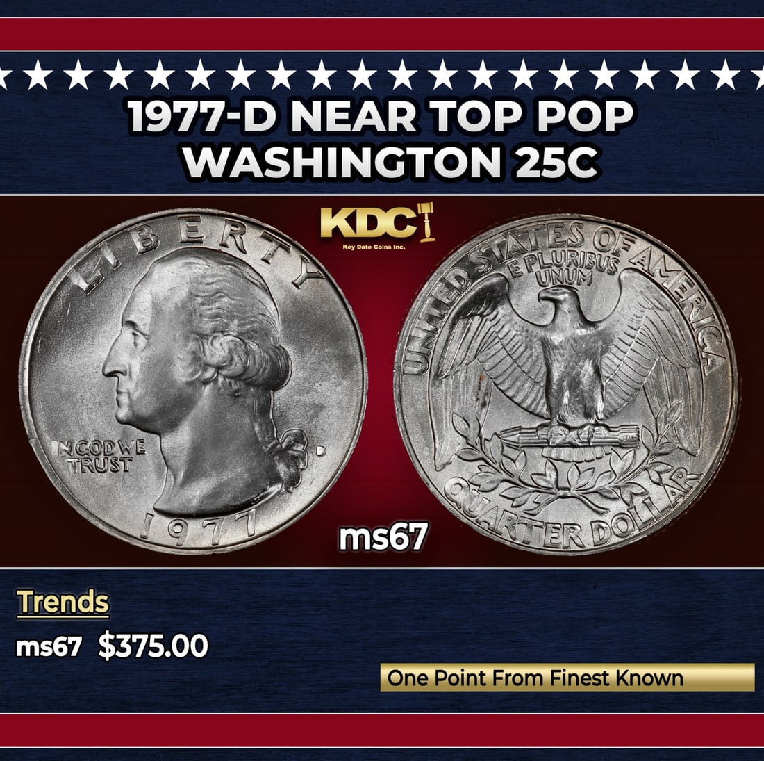 1977-d Washington Quarter Near Top Pop 25c ms67 SEGS: 1977-d Near Top Pop Washington Quarter 25c ms67 SEGS.