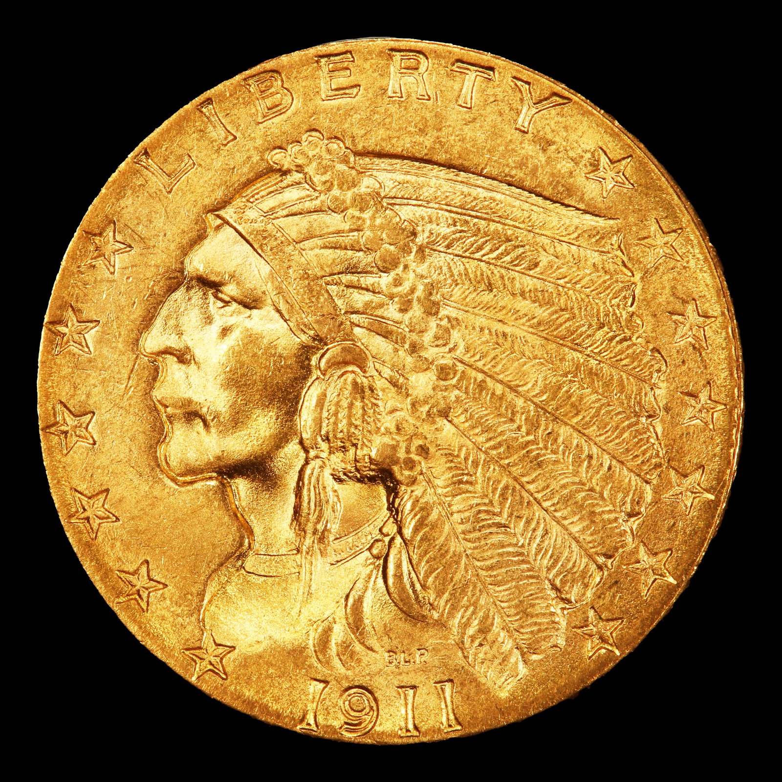 1911-p Gold Indian Quarter Eagle $2 1/2 ms64+ SEGS - 2