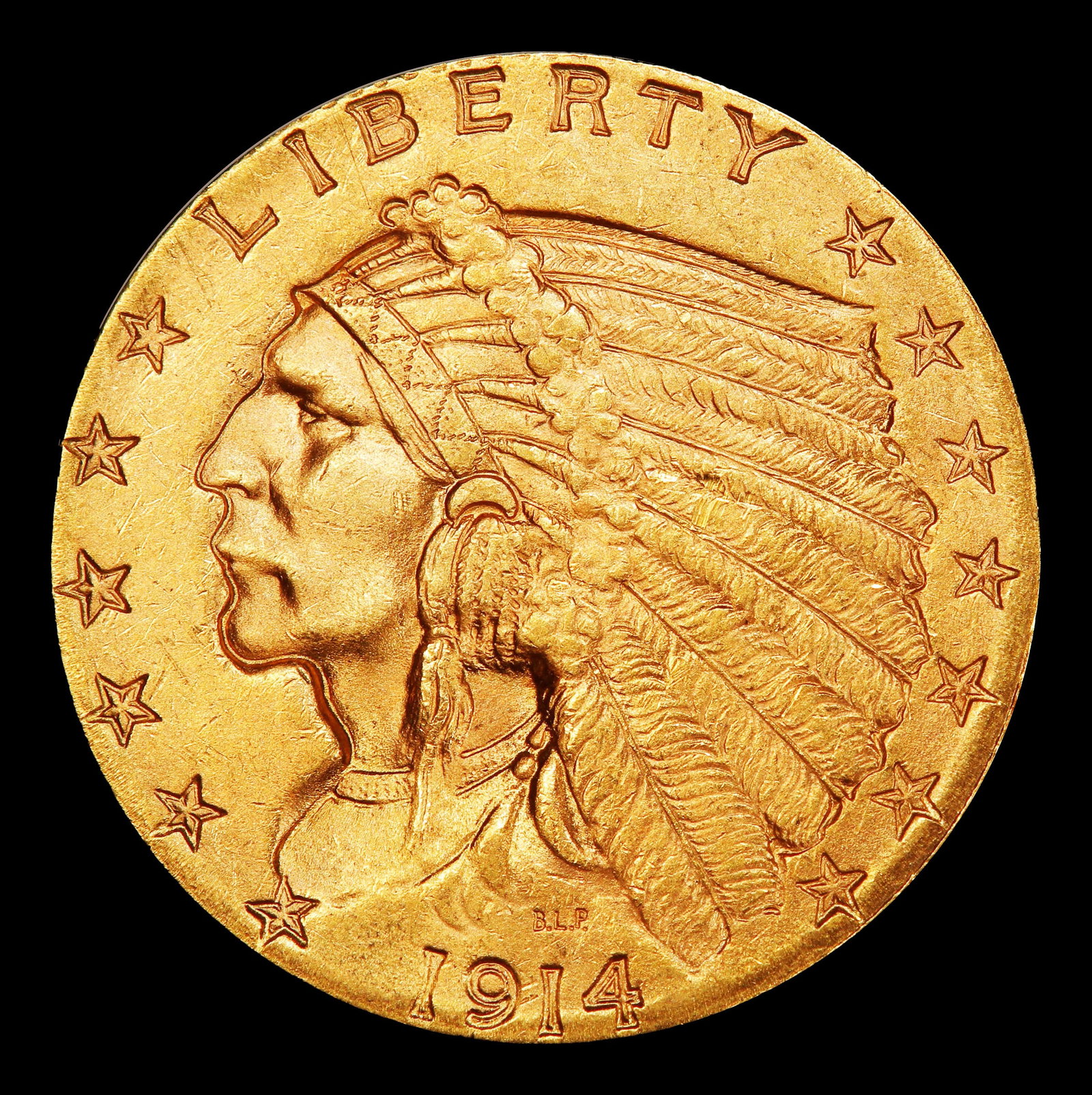 1914-p Gold Indian Quarter Eagle $2 1/2 ms65 SEGS - 2