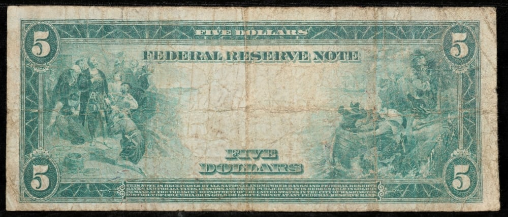 1914 $5 Large Size Blue Seal Federal Reserve Note Dallas, TX Grades vf+ FR-884 - 3