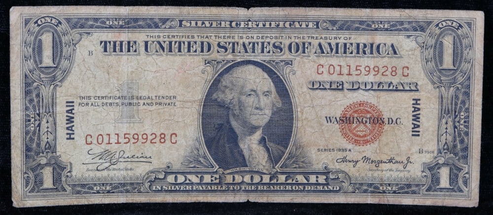 1935A $1 Silver Certificate Hawaii WWII Emergency Currency Rare CC Block Grades vf+ - 2