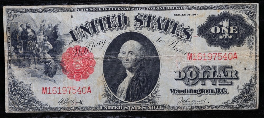 1917 $1 Large Size Legal Tender Note Grades vf+ Signatures Elliott/Burke - 2