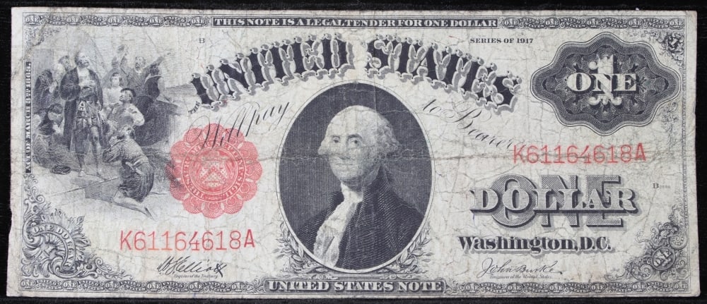 1917 $1 Large Size Legal Tender Note Grades f+ Signatures Elliott/Burke - 2