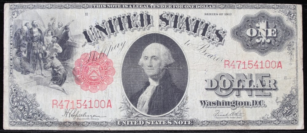 1917 $1 Large Size Legal Tender Note Grades vf++ Signatures Speelman/White - 2