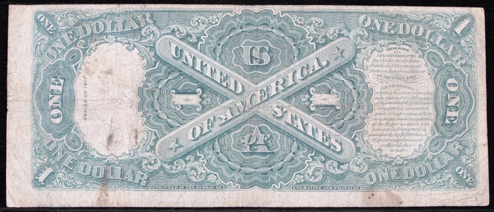 1917 $1 Large Size Legal Tender Note Grades vf++ Signatures Speelman/White - 3